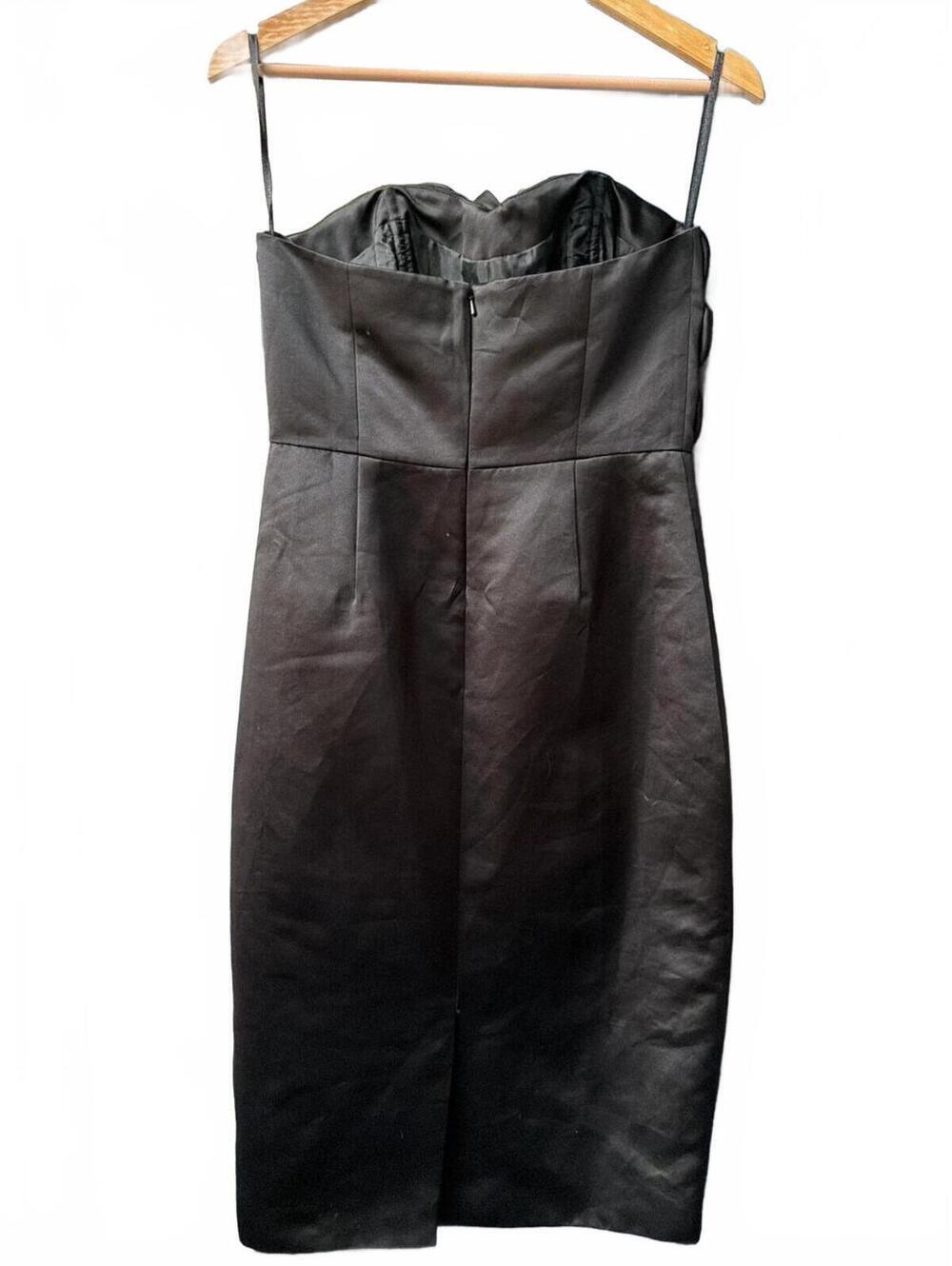 ASOS Black Satin Sculptural Ruched Cocktail Prom Dress - Picture 3 of 7